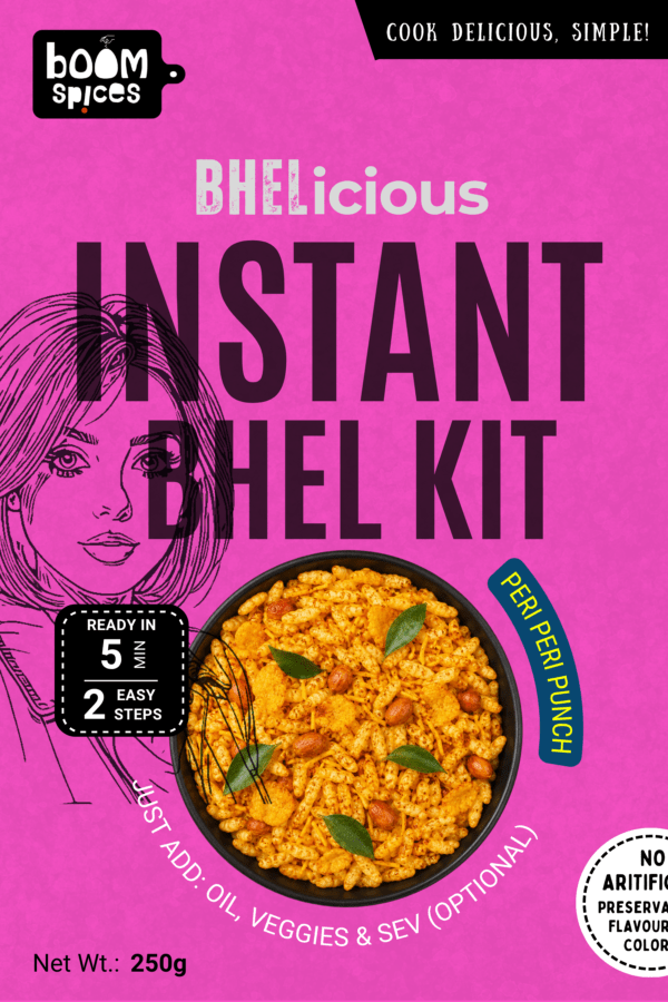 Boom BHELicious Instant Bhel Kit 250g | Plain Murmura with Peri Peri Punch Masala Inside