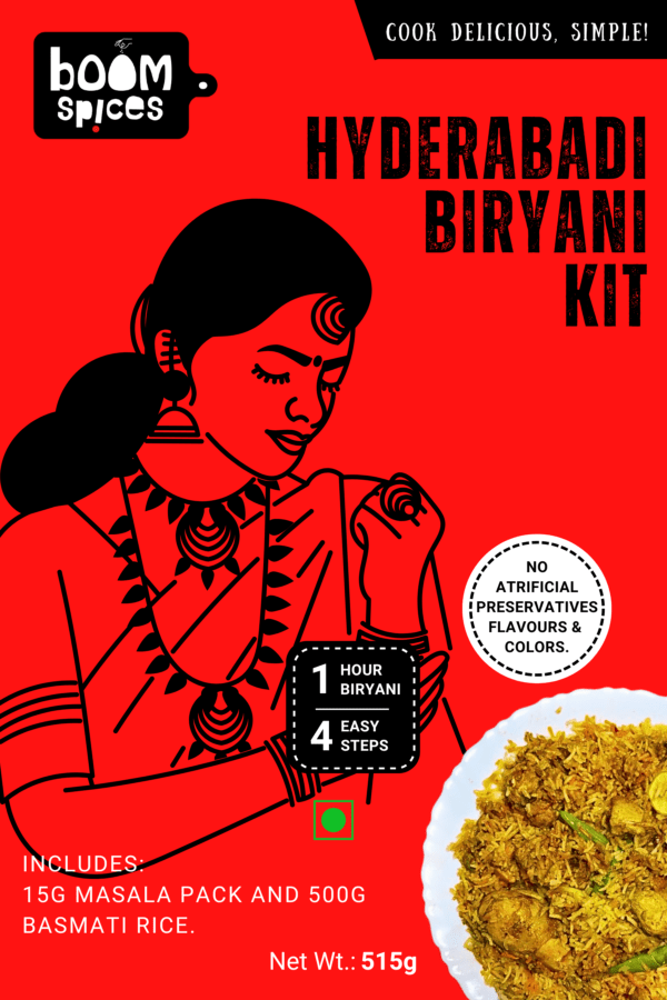 Boom Hyderabadi Biryani Kit 515g (Serves 3) | Biryani Masala with Basmati Rice | Ready-to-Cook Kit
