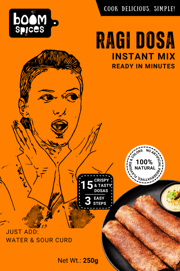 Boom Instant Ragi Dosa Breakfast Mix 250g | Ready to Cook Breakfast | Tasty & Cripsy | No Preservatives, No Soda