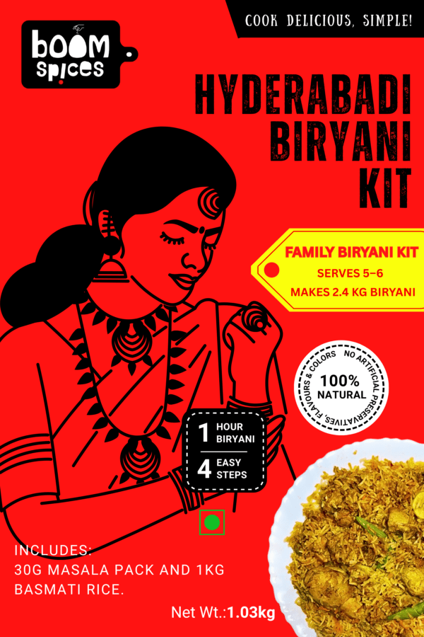 Boom Hyderabadi Biryani Kit 1.03kg (Serves 6) | Biryani Masala with Basmati Rice | Ready-to-Cook Kit