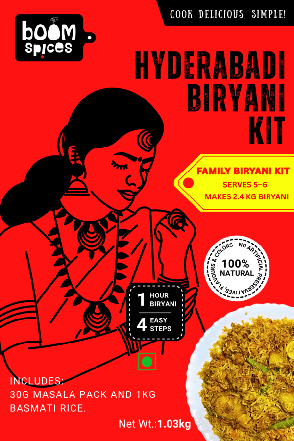 Boom Hyderabadi Biryani Kit 1.03kg (Serves 6) | Biryani Masala with Basmati Rice | Ready-to-Cook Kit