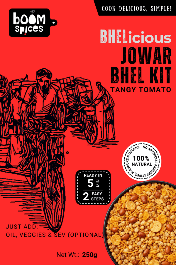 Boom BHELicious Jowar Bhel Kit | Tangy Tomato Masala Inside | Fiber Snack | 250g