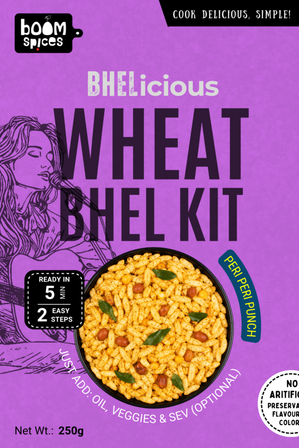 Boom BHELicious Wheat Bhel Kit 250g | Plain Murmura with Peri Peri Punch Masala Inside