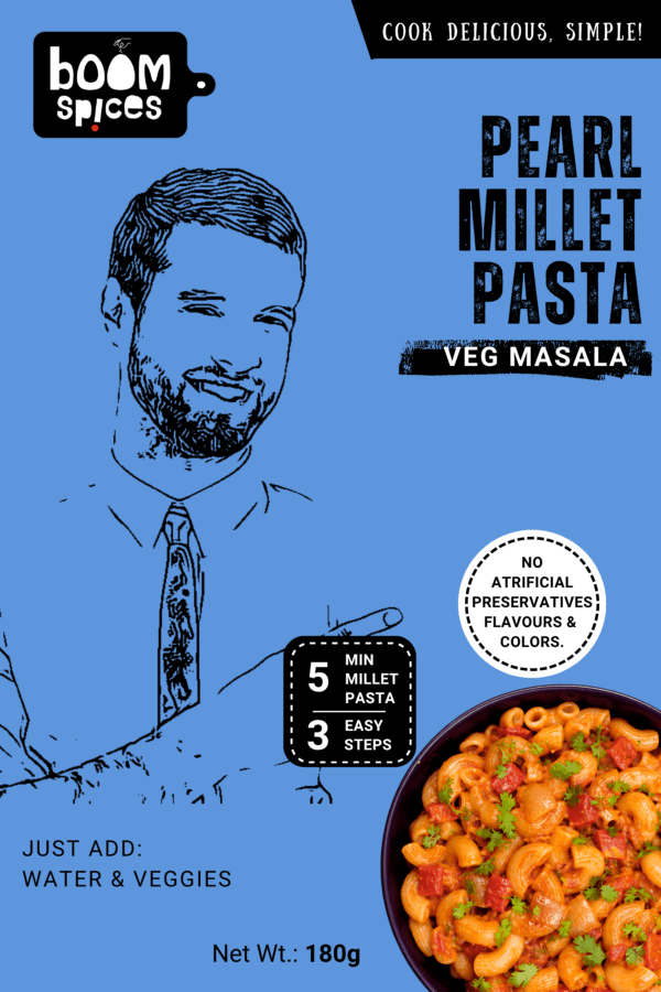 BOOM Pearl (Bajra) Millet Pasta with Veg Masala Spice Mix | High Fiber & Rich in Iron Instant Pasta | 180g