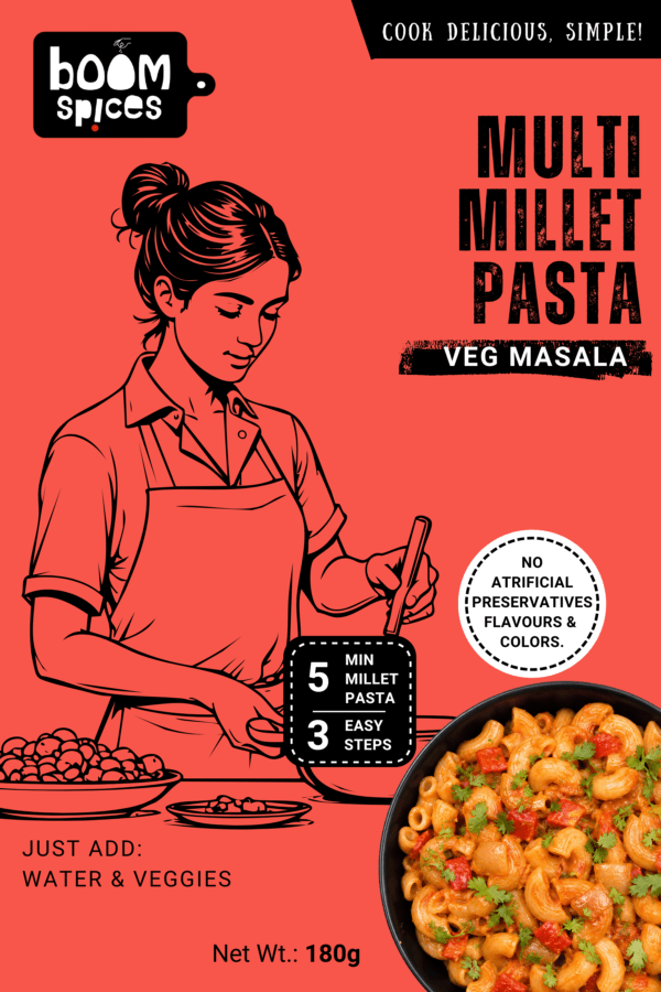 BOOM Multi Millet Pasta with Veg Masala Spice Mix | High Fiber Instant Pasta | 180g